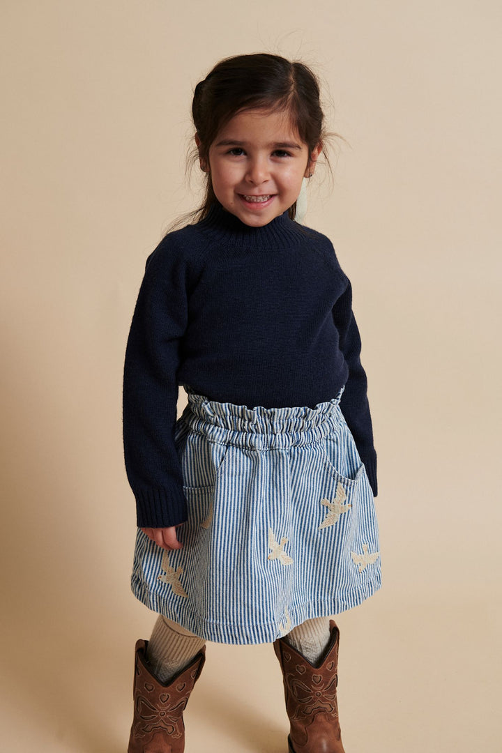 Y/D TWILL SKIRT W. EMBROIRDEY - DENIM BLUE STRIPE