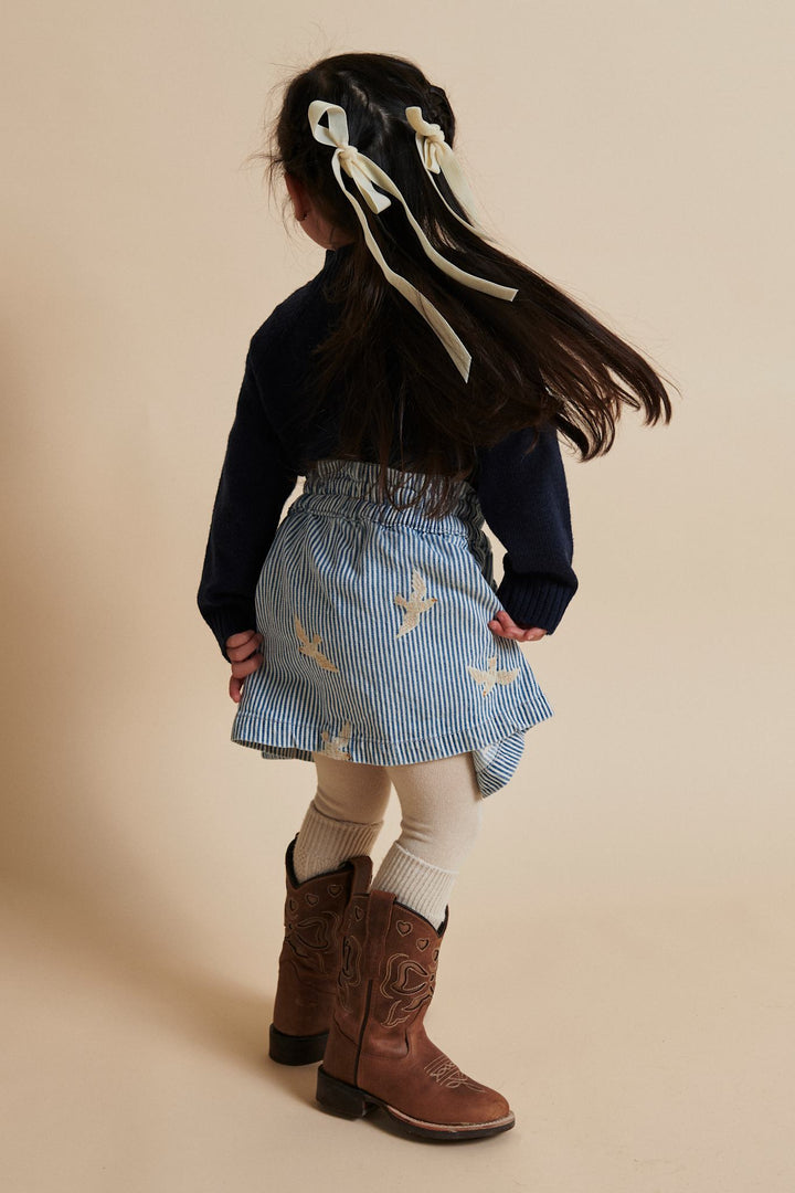 Y/D TWILL SKIRT W. EMBROIRDEY - DENIM BLUE STRIPE