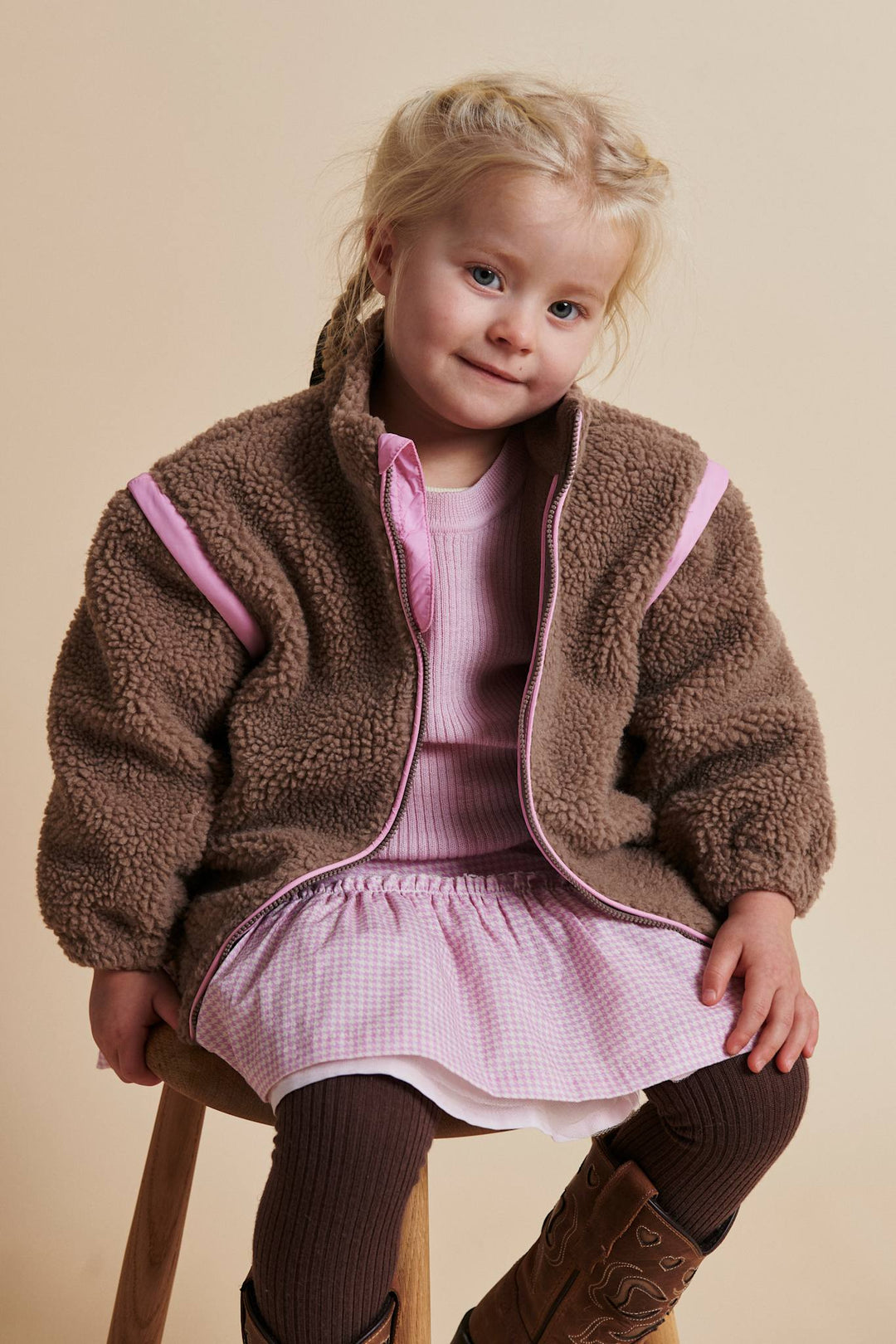 TEDDY JACKET W. REMOVABLE SLEEVES - NATURAL/PINK COMB.