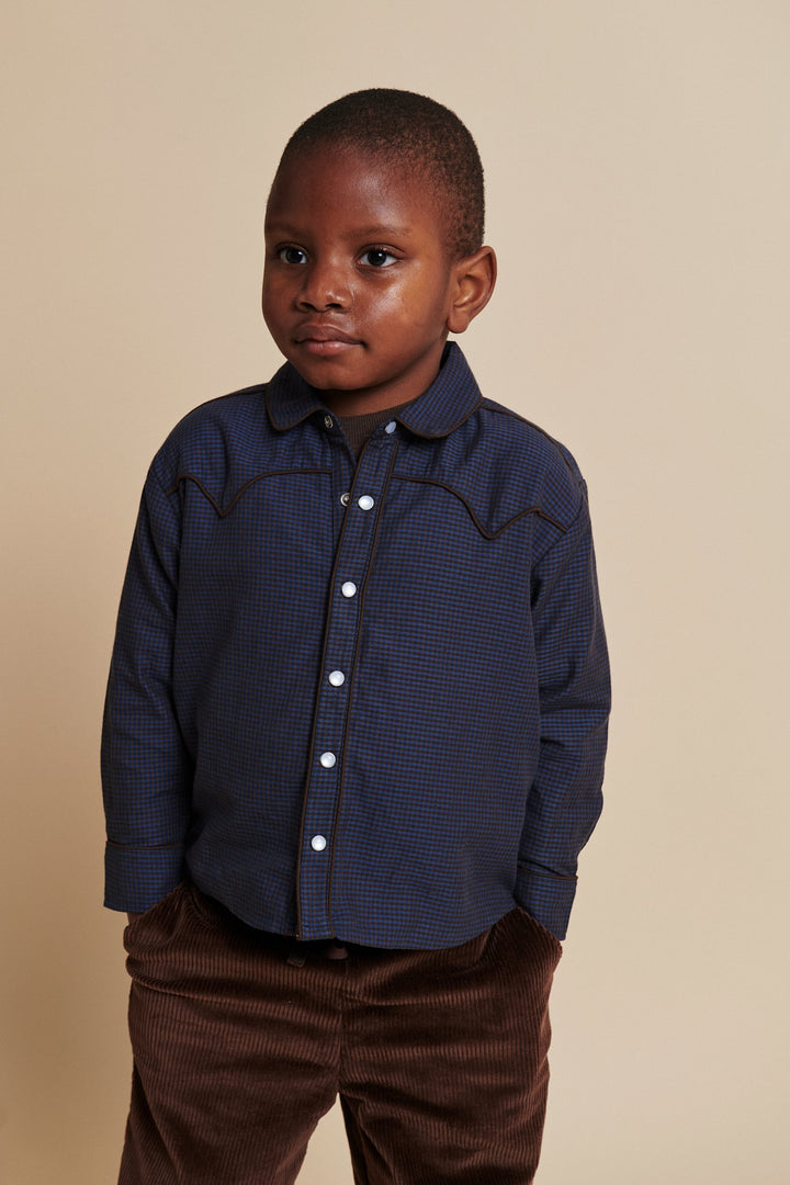 CHECKERED COWBOY SHIRT - BROWN BLUE CHECK COMB