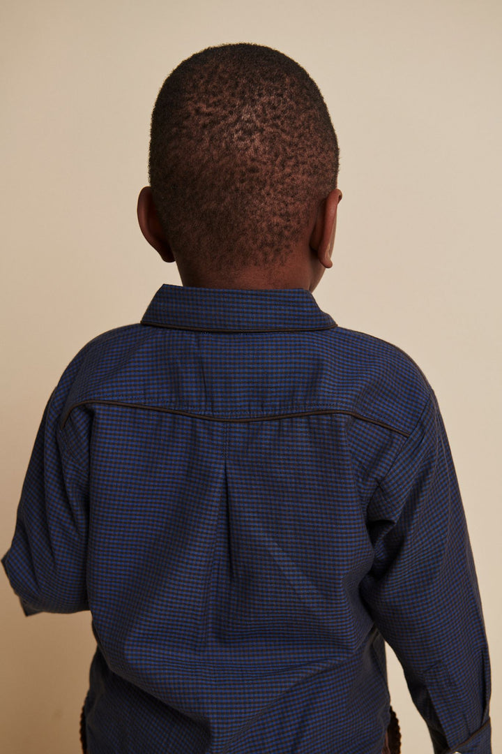 CHECKERED COWBOY SHIRT - BROWN BLUE CHECK COMB
