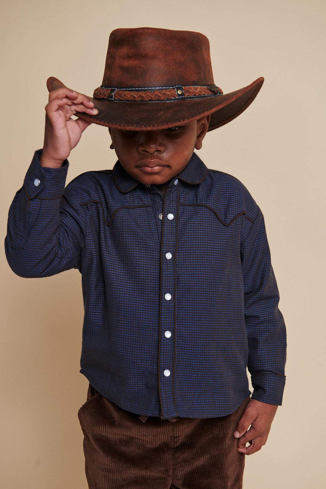 CHECKERED COWBOY SHIRT - BROWN BLUE CHECK COMB