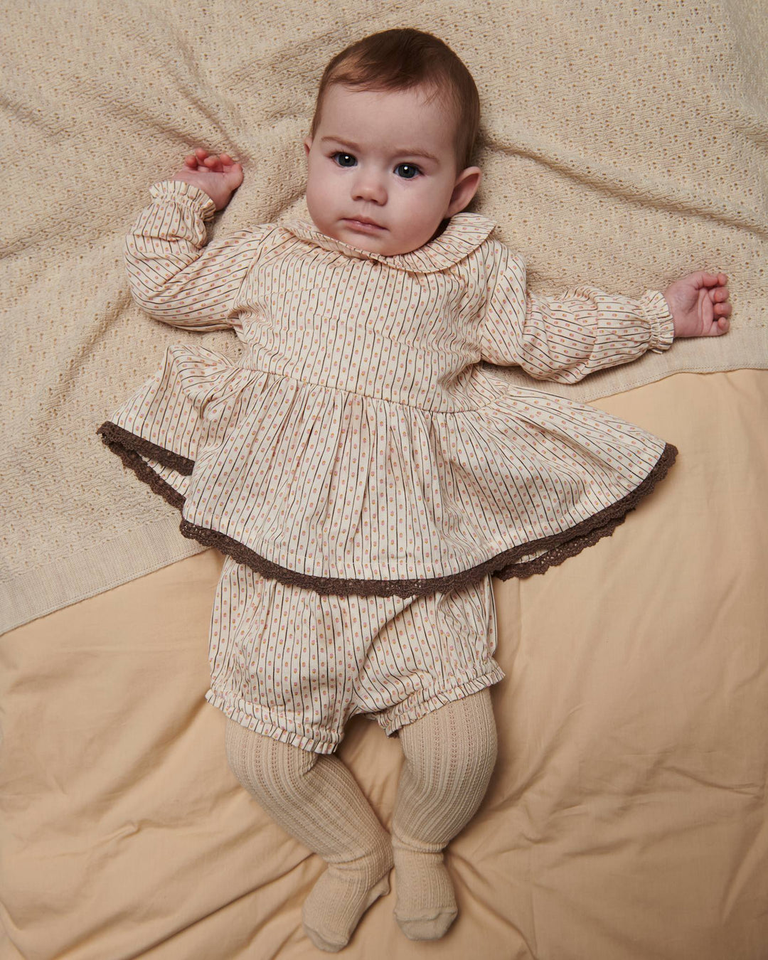 Twill Aop Baby Set Blouse & Bloomers - Sand Flower Print