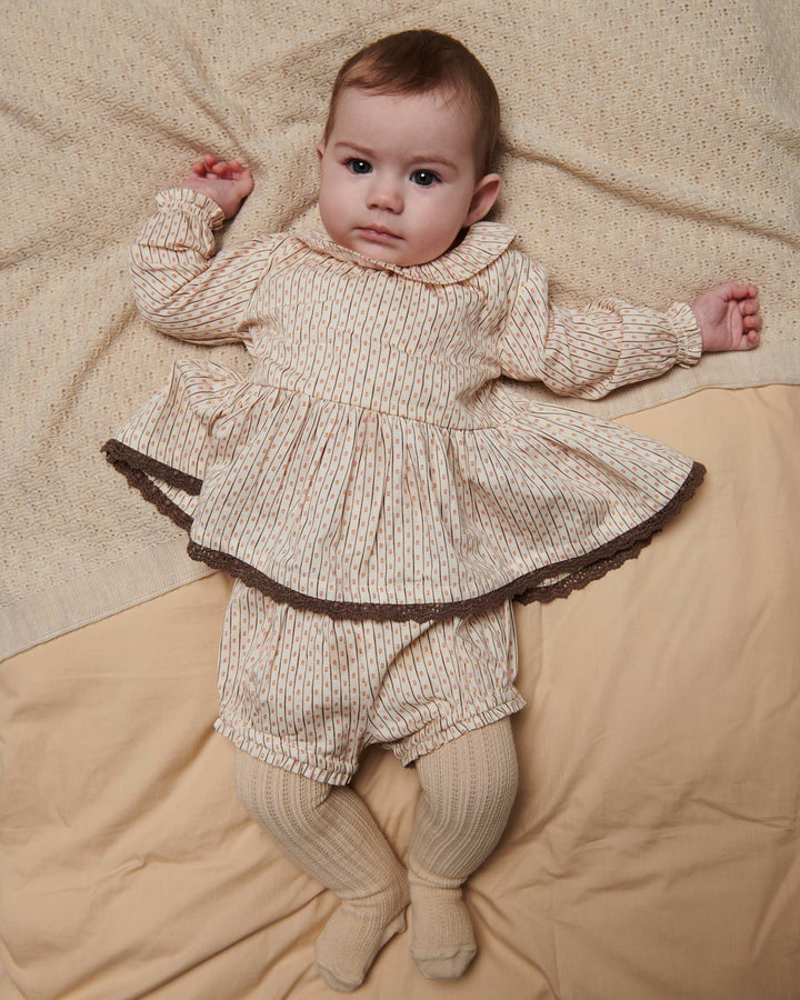 Twill Aop Baby Set Blouse & Bloomers - Sand Flower Print