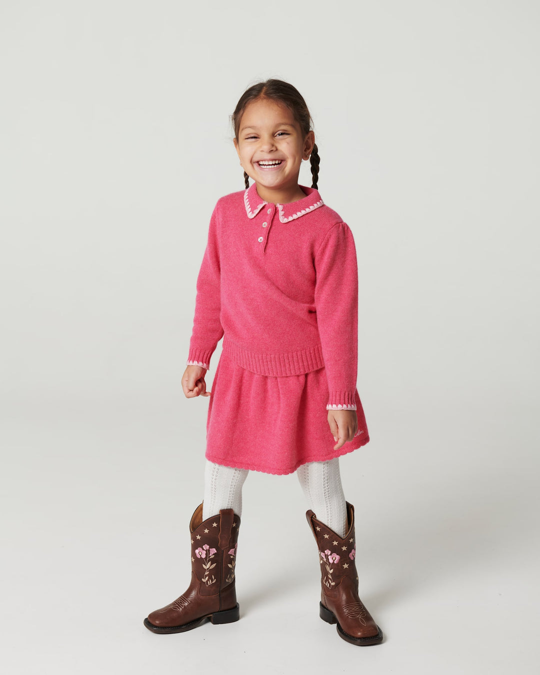 Cashmere Blouse w. Collar & Blanket Stitch - Fuschsia Comb.