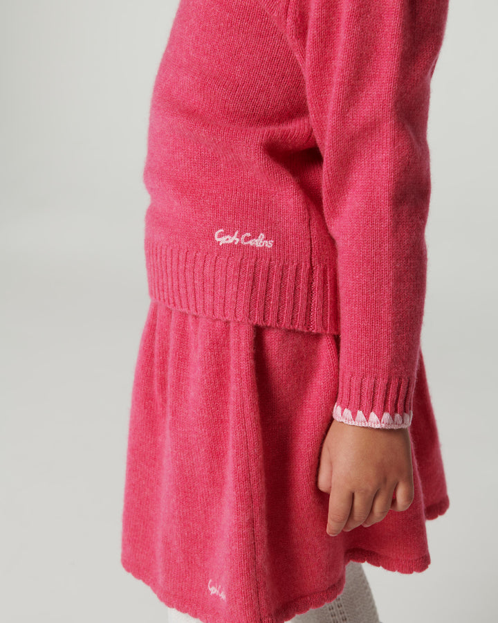 Cashmere Blouse w. Collar & Blanket Stitch - Fuschsia Comb.