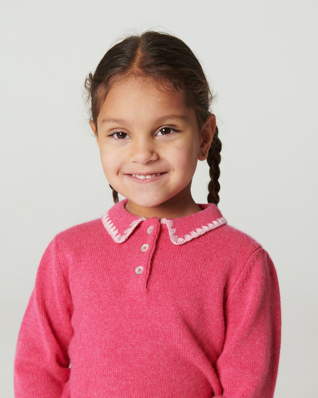 Cashmere Blouse w. Collar & Blanket Stitch - Fuschsia Comb.
