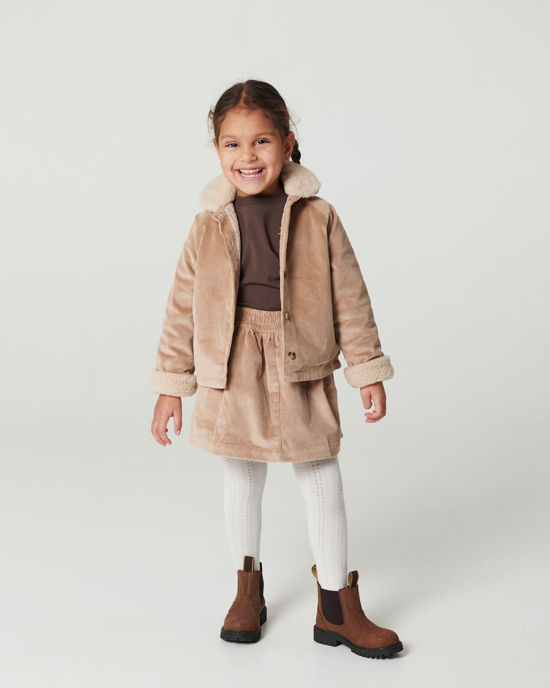 Corduroy Jacket w. Teddy Collar - Beige