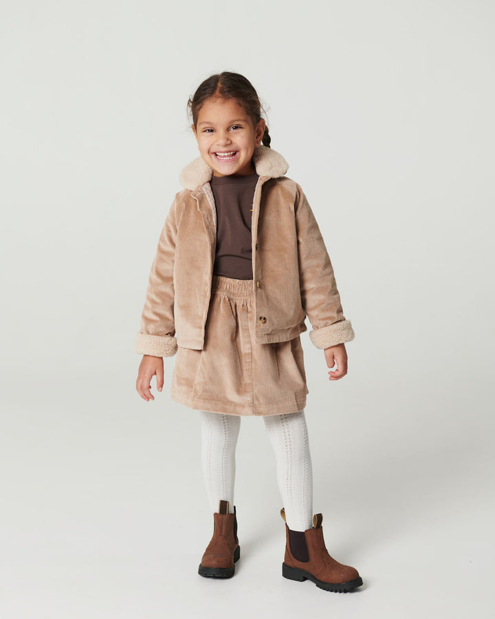 Corduroy Jacket w. Teddy Collar - Beige