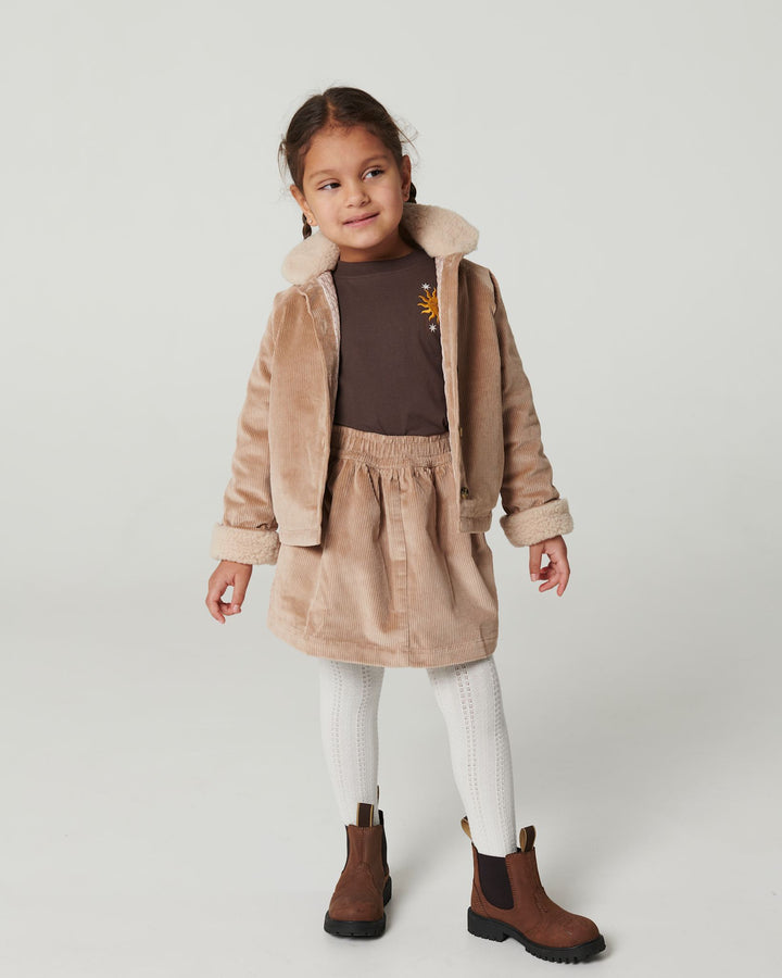 Corduroy Jacket w. Teddy Collar - Beige
