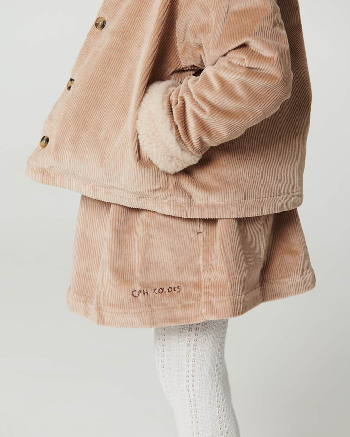 Corduroy Jacket w. Teddy Collar - Beige