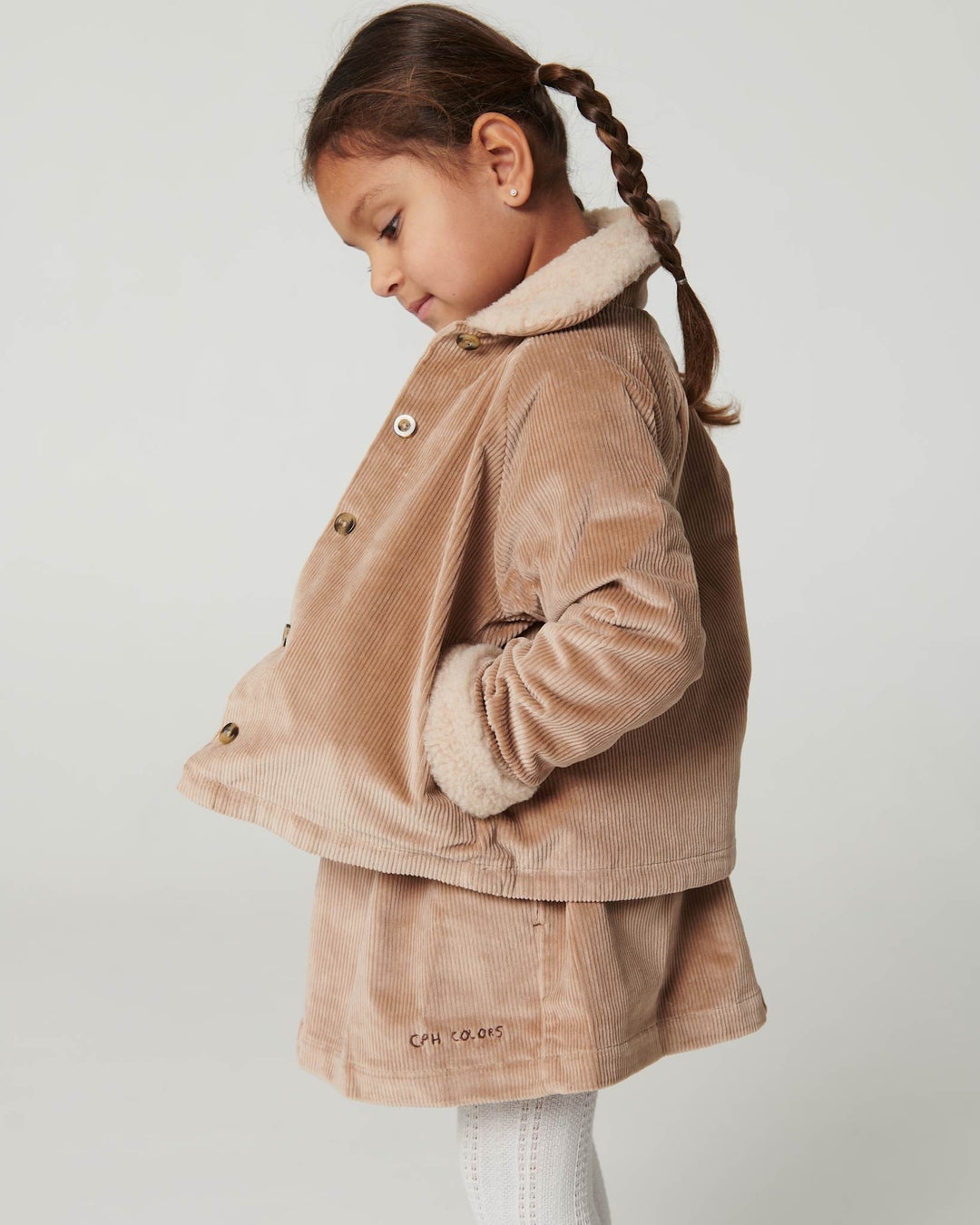 Corduroy Jacket w. Teddy Collar - Beige