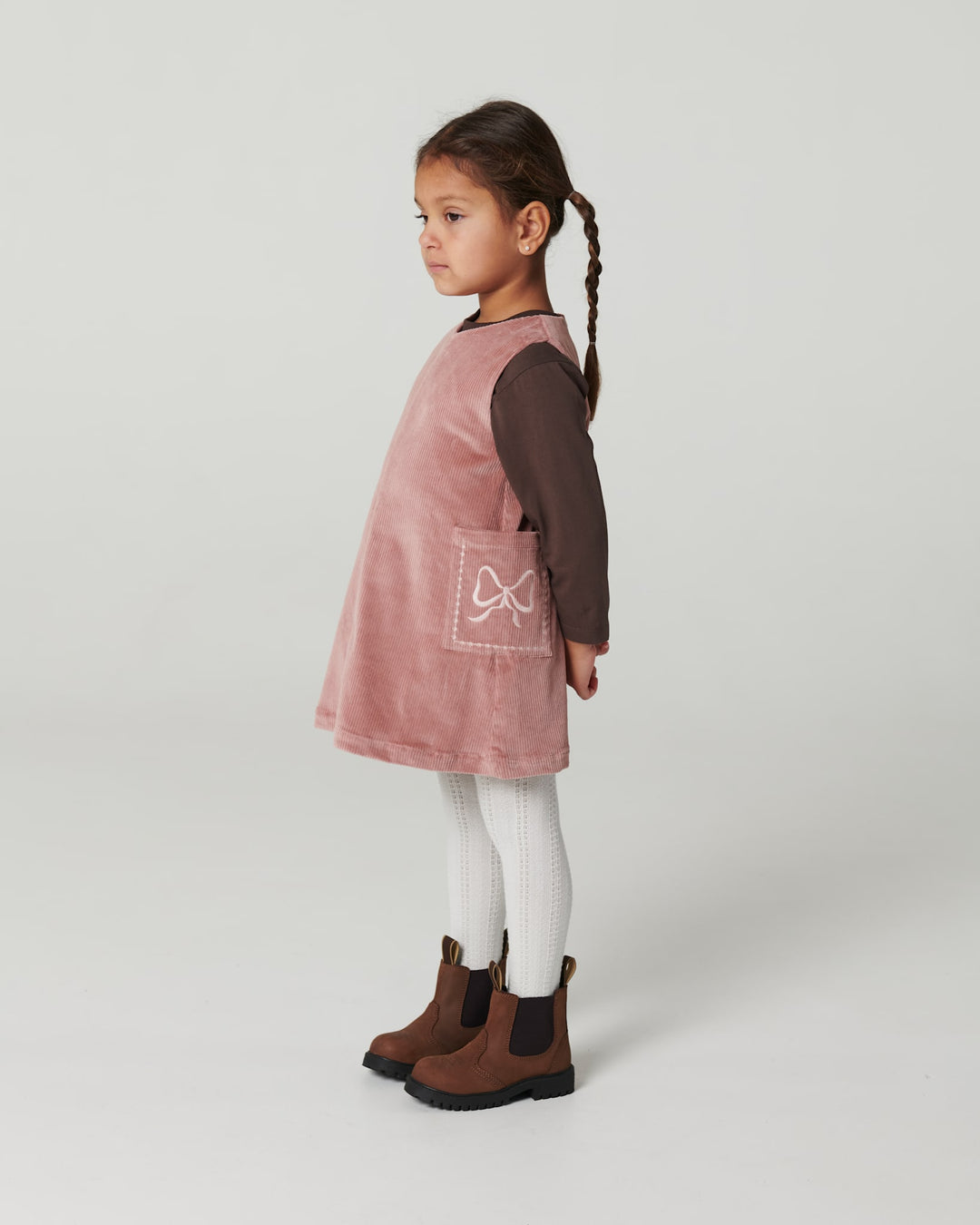 Corduroy Dress w. Embroidery - Winter Rose