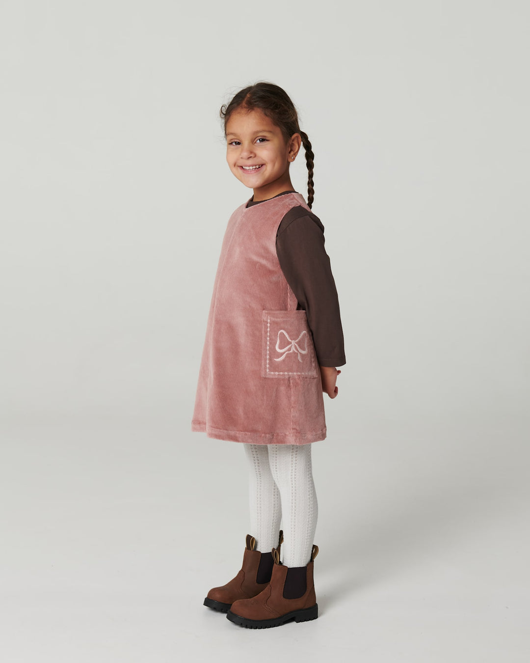 Corduroy Dress w. Embroidery - Winter Rose
