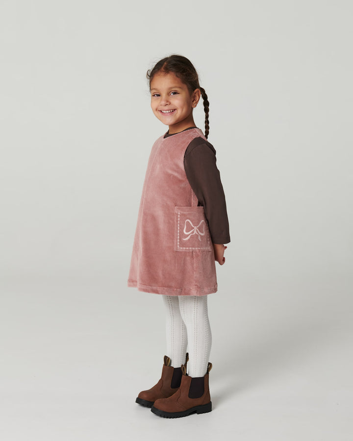 Corduroy Dress w. Embroidery - Winter Rose
