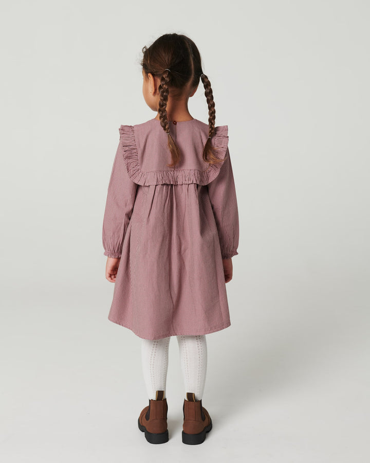 Long-sleeved Dress with frill and emb. - WINTER ROSE CHECK COMB