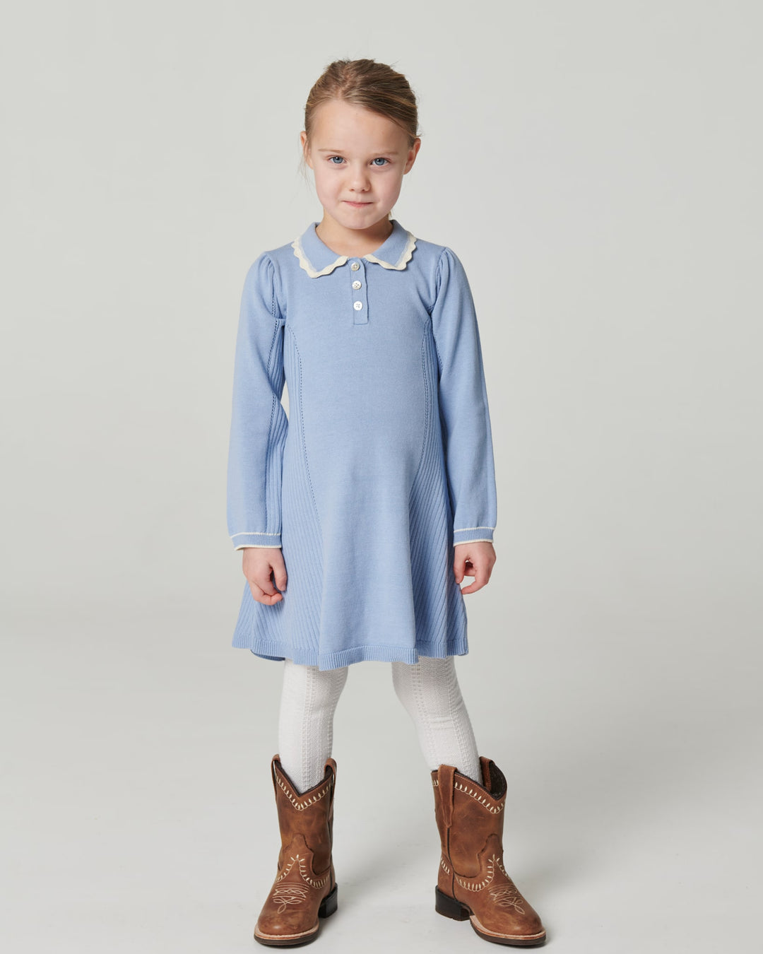 Knitted Peplum Dress Ls. - Endless Blue Comb.