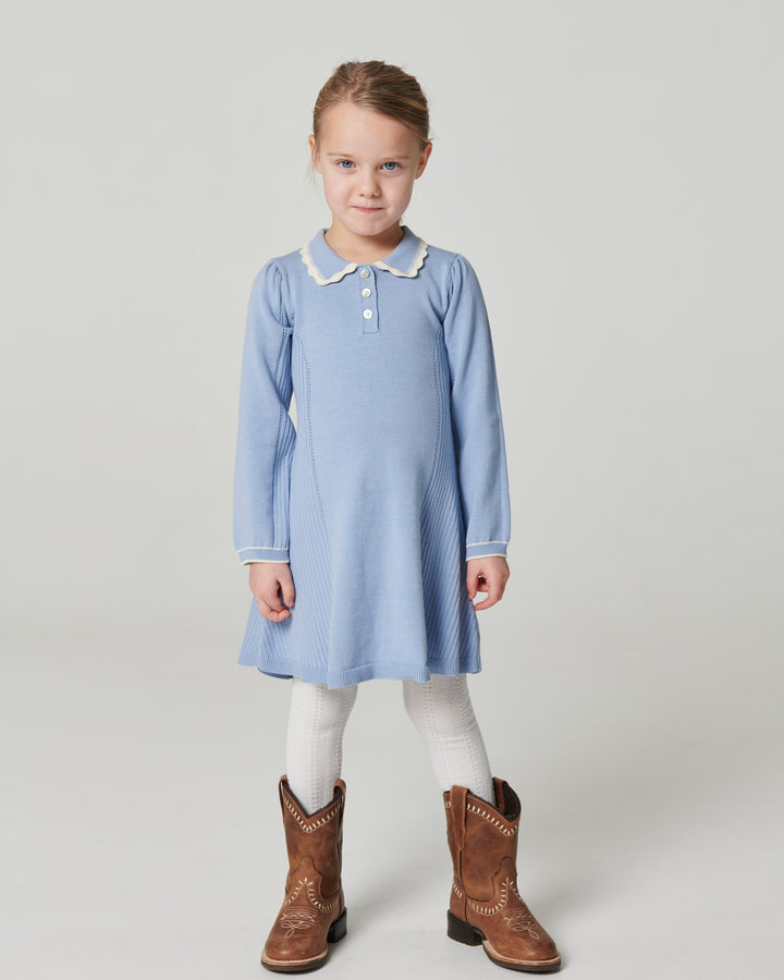 Knitted Peplum Dress Ls. - Endless Blue Comb.