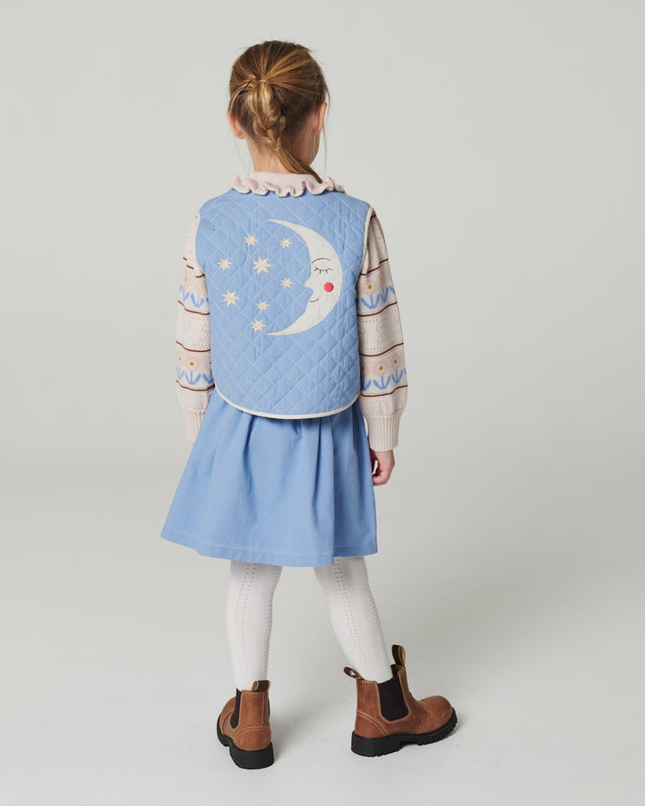 Quilted Vest w. Moon & Star Embroidery - Endless Blue