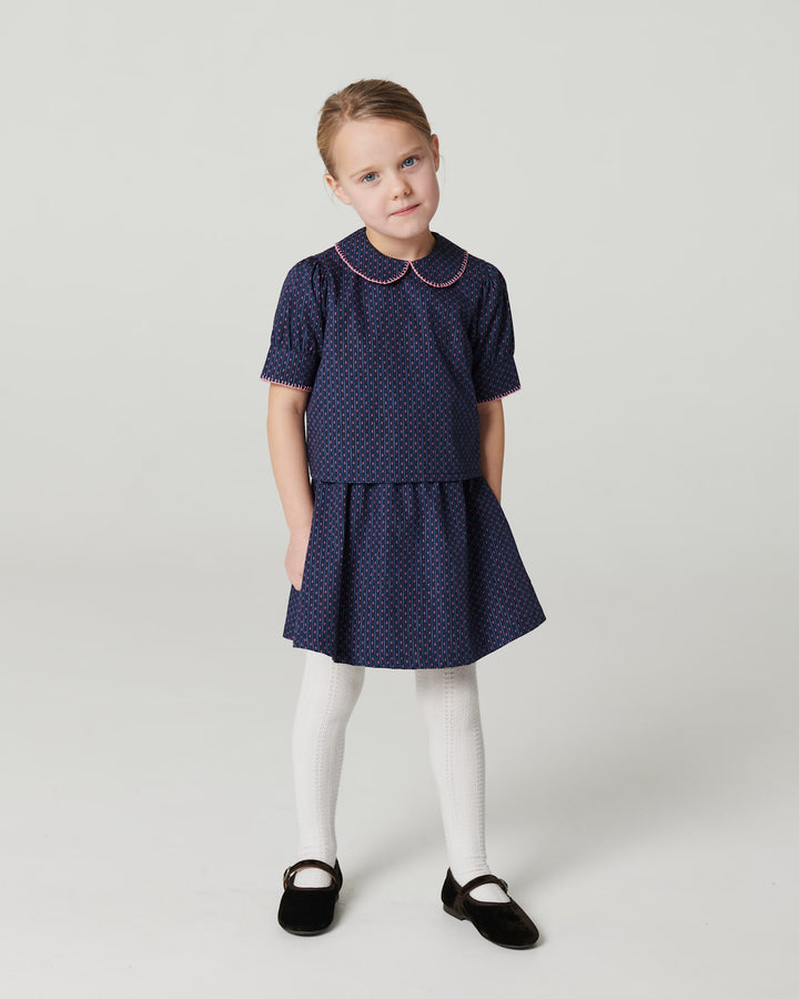 Printed Set w. Blouse & Skirt - Navy Flower Aop