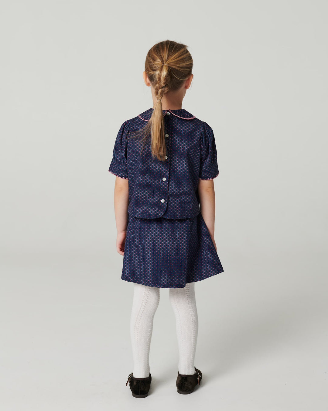 Printed Set w. Blouse & Skirt - Navy Flower Aop
