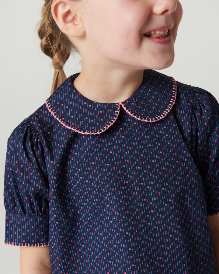 Printed Set w. Blouse & Skirt - Navy Flower Aop