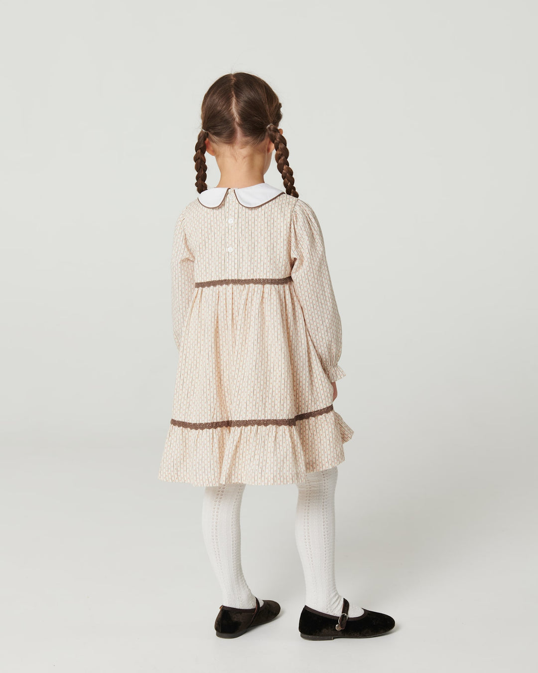 Aop Dress w. Lace Piping and Poplin Collar - Sand Flower Print