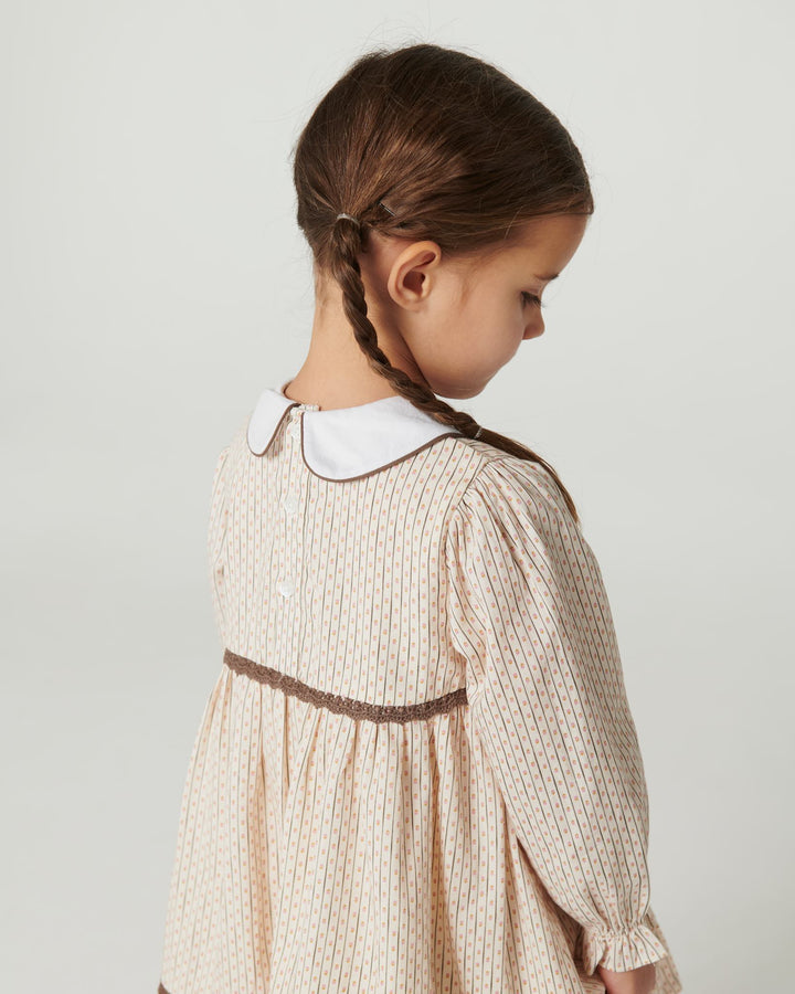 Aop Dress w. Lace Piping and Poplin Collar - Sand Flower Print