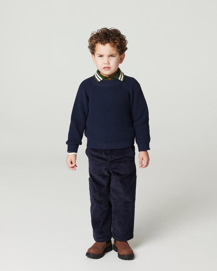 Long-Sleeved Knitted Waffle Polo - Dk. Green Comb.
