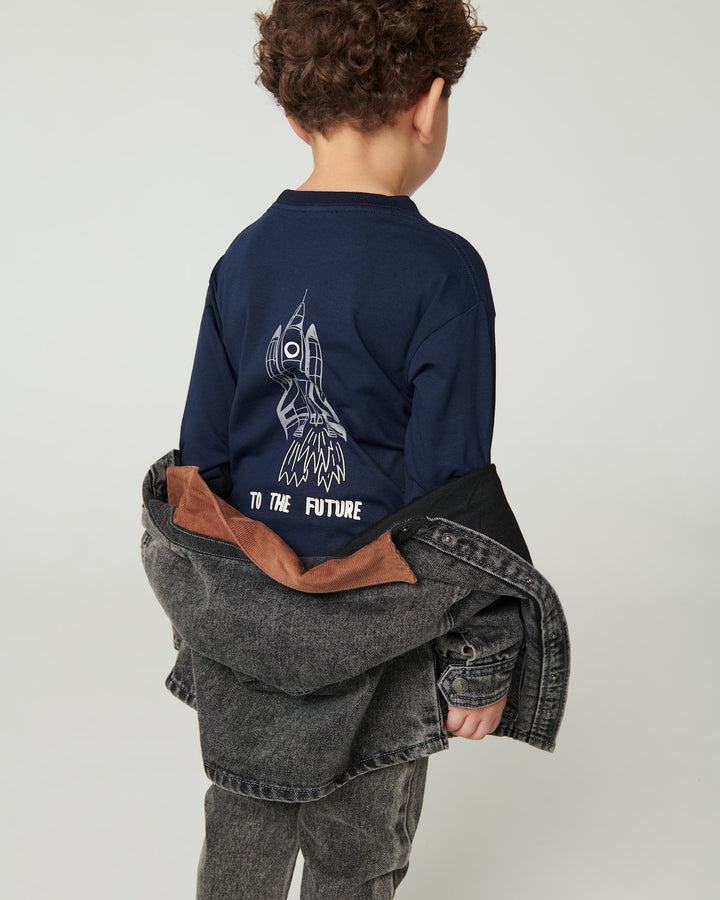 Ls T-Shirt w. Print - Navy