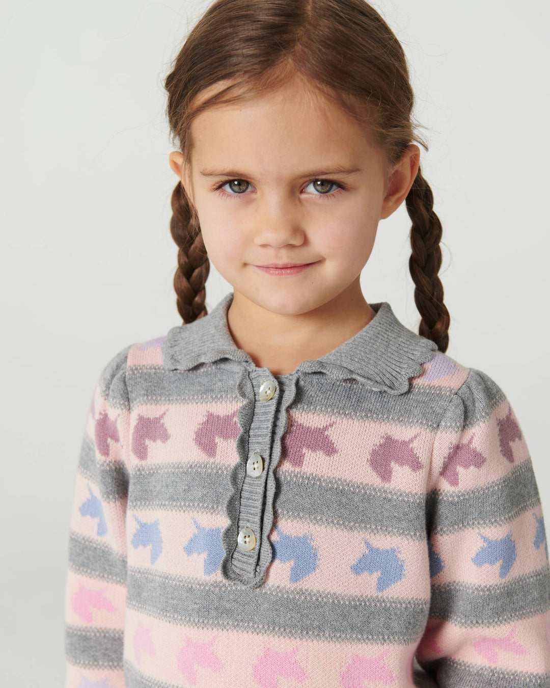Unicorn Pattern Ls. Blouse w. Collar - Unicorn