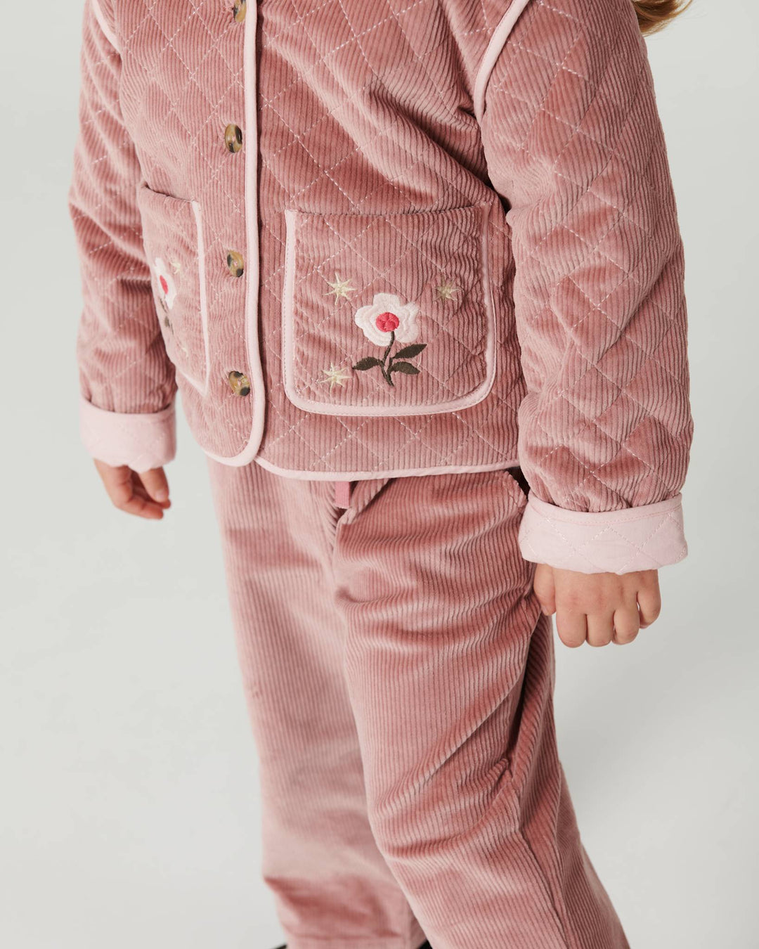 Quilted Corduroy Jacket w. Embroidery - Winter Rose
