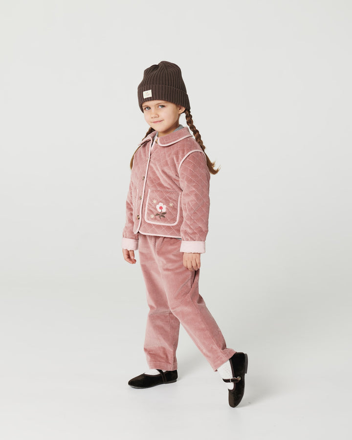Quilted Corduroy Jacket w. Embroidery - Winter Rose