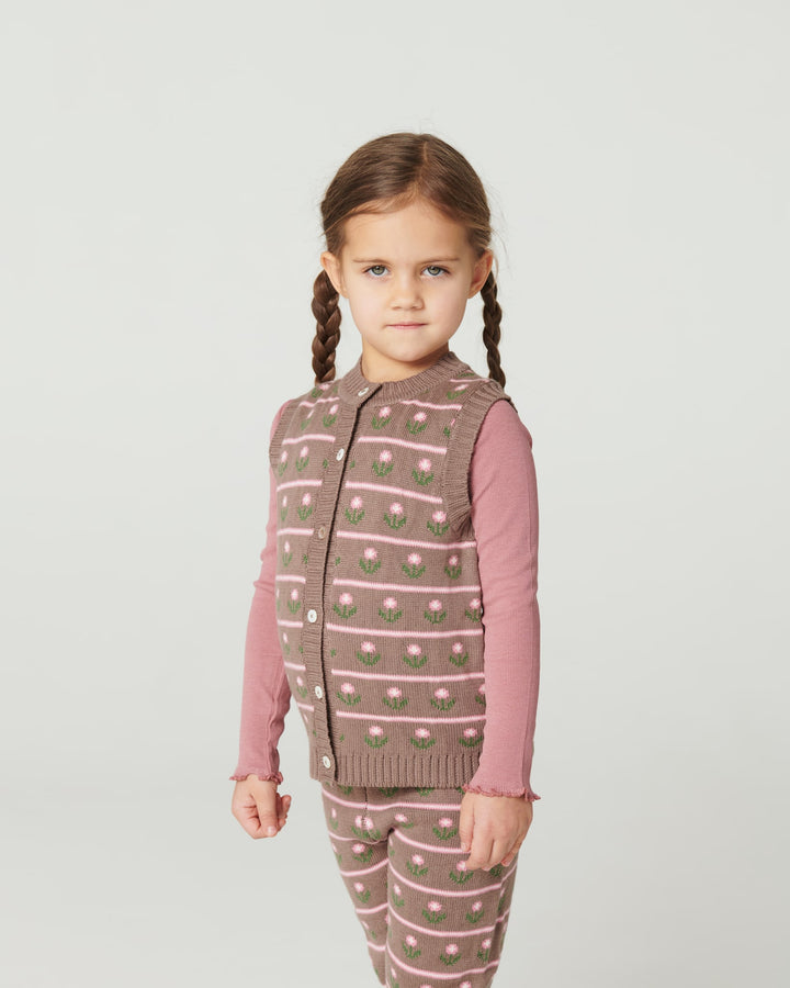 Knitted Flower Pattern Vest - Walnut Flower