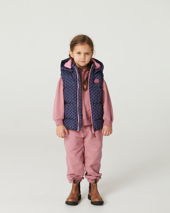 2 in 1 Puffer Jacket w. Removable Sleeves - Navy Flower Aop