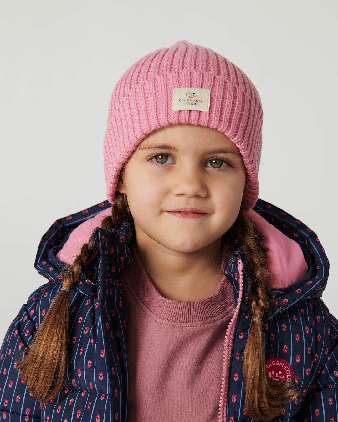 2 in 1 Puffer Jacket w. Removable Sleeves - Navy Flower Aop