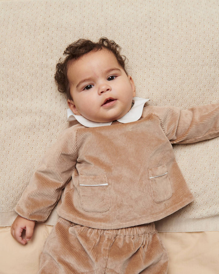 Corduroy Baby Set w. Collar - Beige