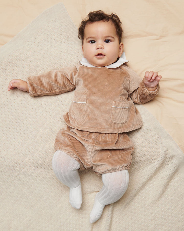 Corduroy Baby Set w. Collar - Beige