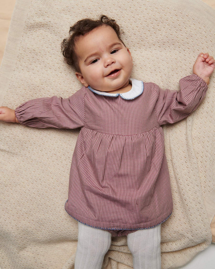 Checkered Romper Dress w. Collar - Winter Rose Check Comb.