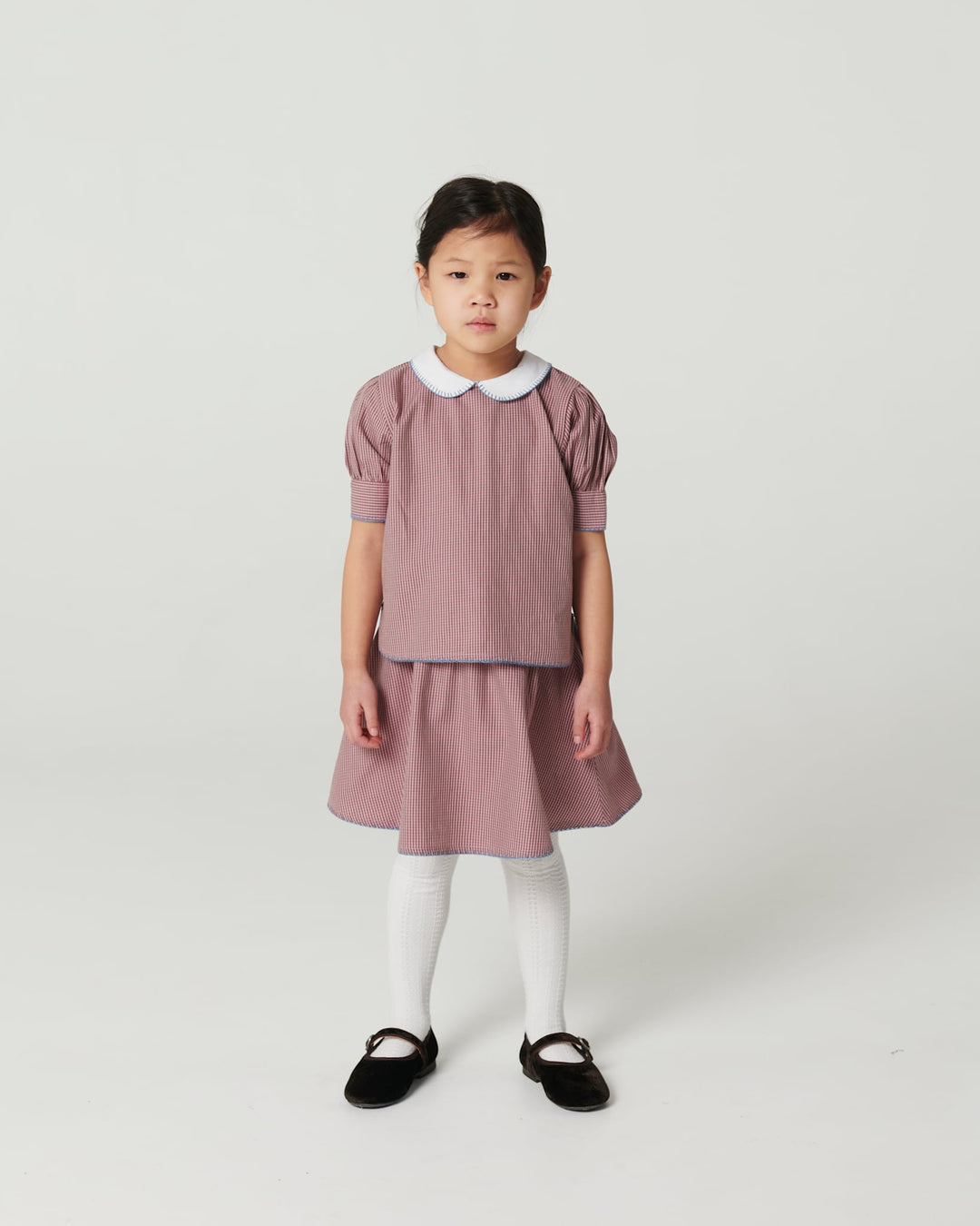 Checkered Blouse and Skirt Set - Winter Rose Check Comb.