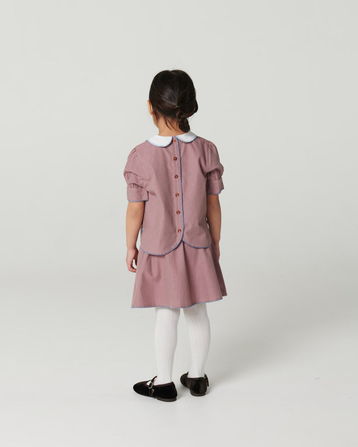 Checkered Blouse and Skirt Set - Winter Rose Check Comb.