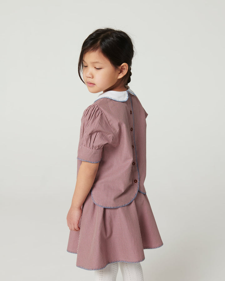Checkered Blouse and Skirt Set - Winter Rose Check Comb.