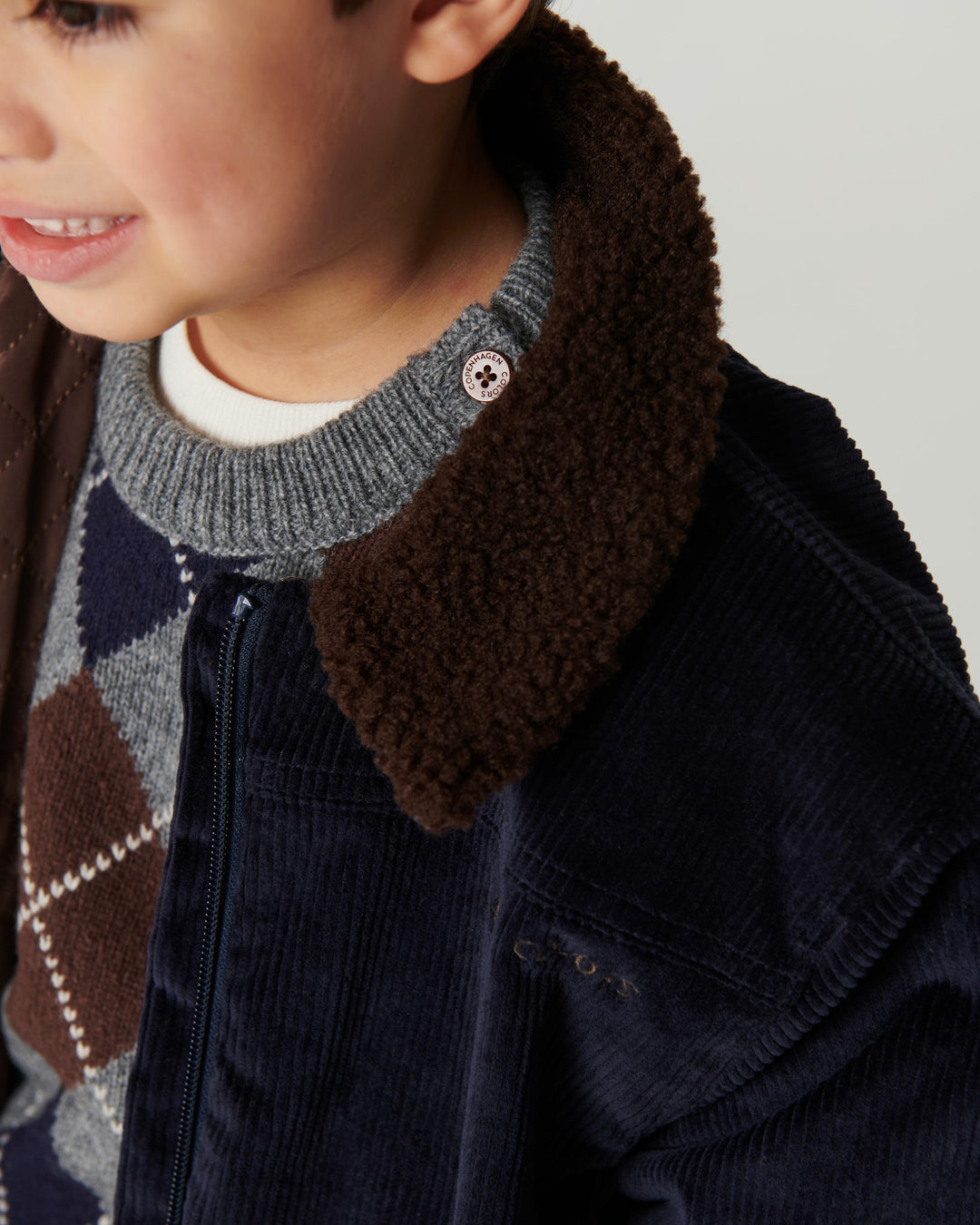 Argyle Knitted Pullover - Grey Mel./Dk. Brown/Navy Comb.