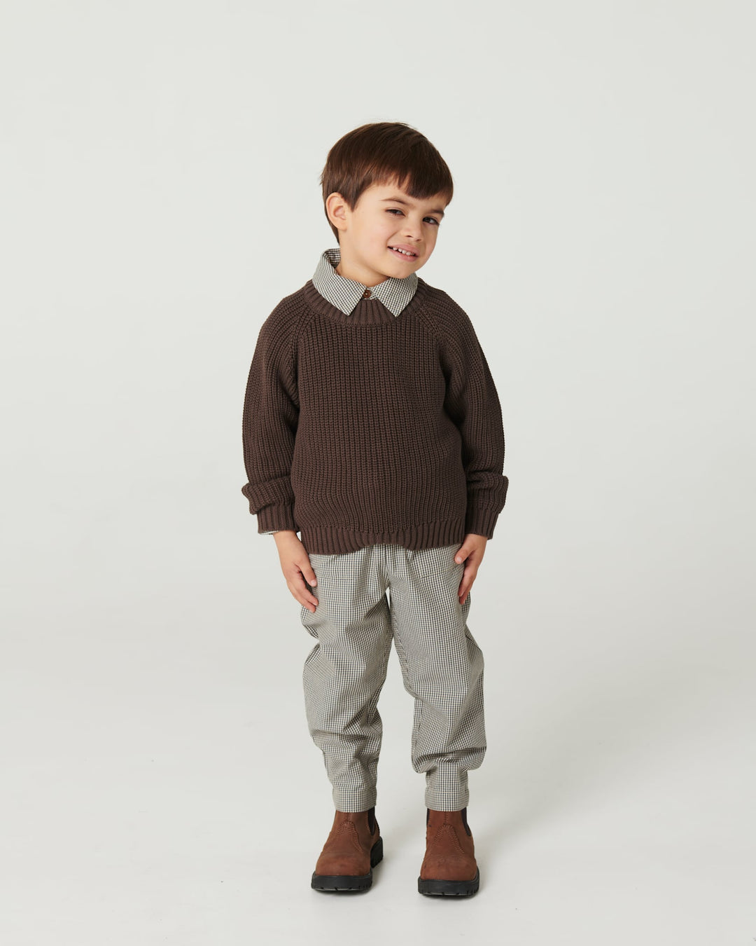 Checkered Pant W. Adjustable Waist - ENDLESS BLUE/BROWN CHECK COMB