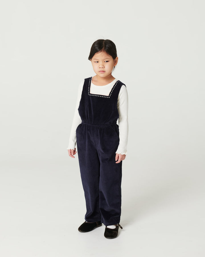 Corduroy Dungaree w. Embroidery - Navy