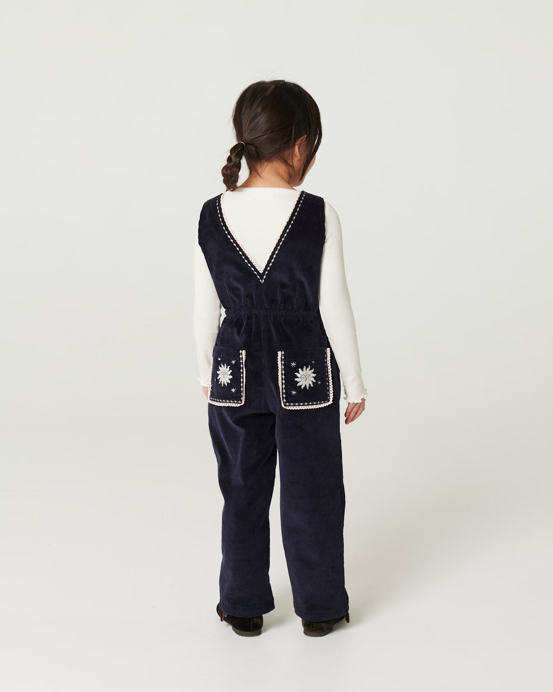 Corduroy Dungaree w. Embroidery - Navy