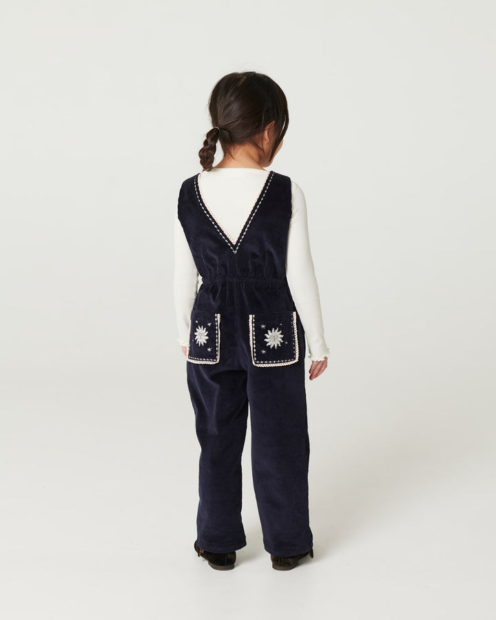 Corduroy Dungaree w. Embroidery - Navy