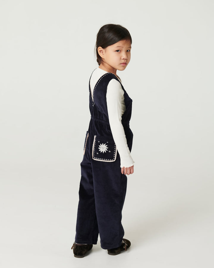 Corduroy Dungaree w. Embroidery - Navy