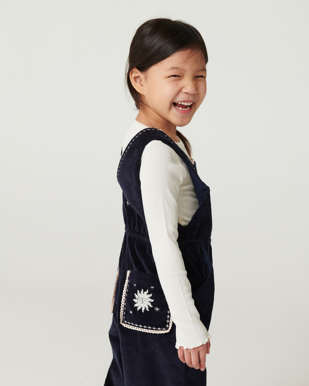 Corduroy Dungaree w. Embroidery - Navy