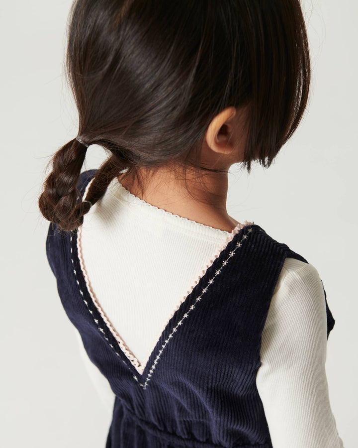 Corduroy Dungaree w. Embroidery - Navy